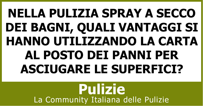 Nella pulizia spray a secco dei bagni, quali vantaggi si hanno utilizzando la carta al posto dei panni per asciugare le superfici