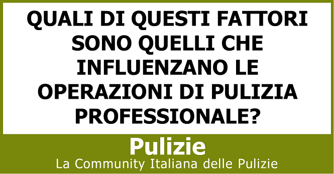 Quali di questi fattori sono quelli che influenzano le operazioni di pulizia professionale