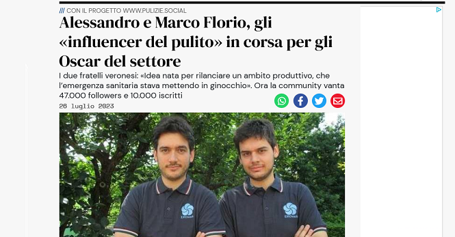 Alessandro e Marco Florio, gli influencer del pulito in corsa per gli Oscar del settore